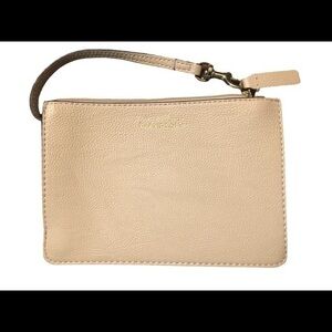 Calvin Klein beige faux leather wristlet / phone case / passport pouch